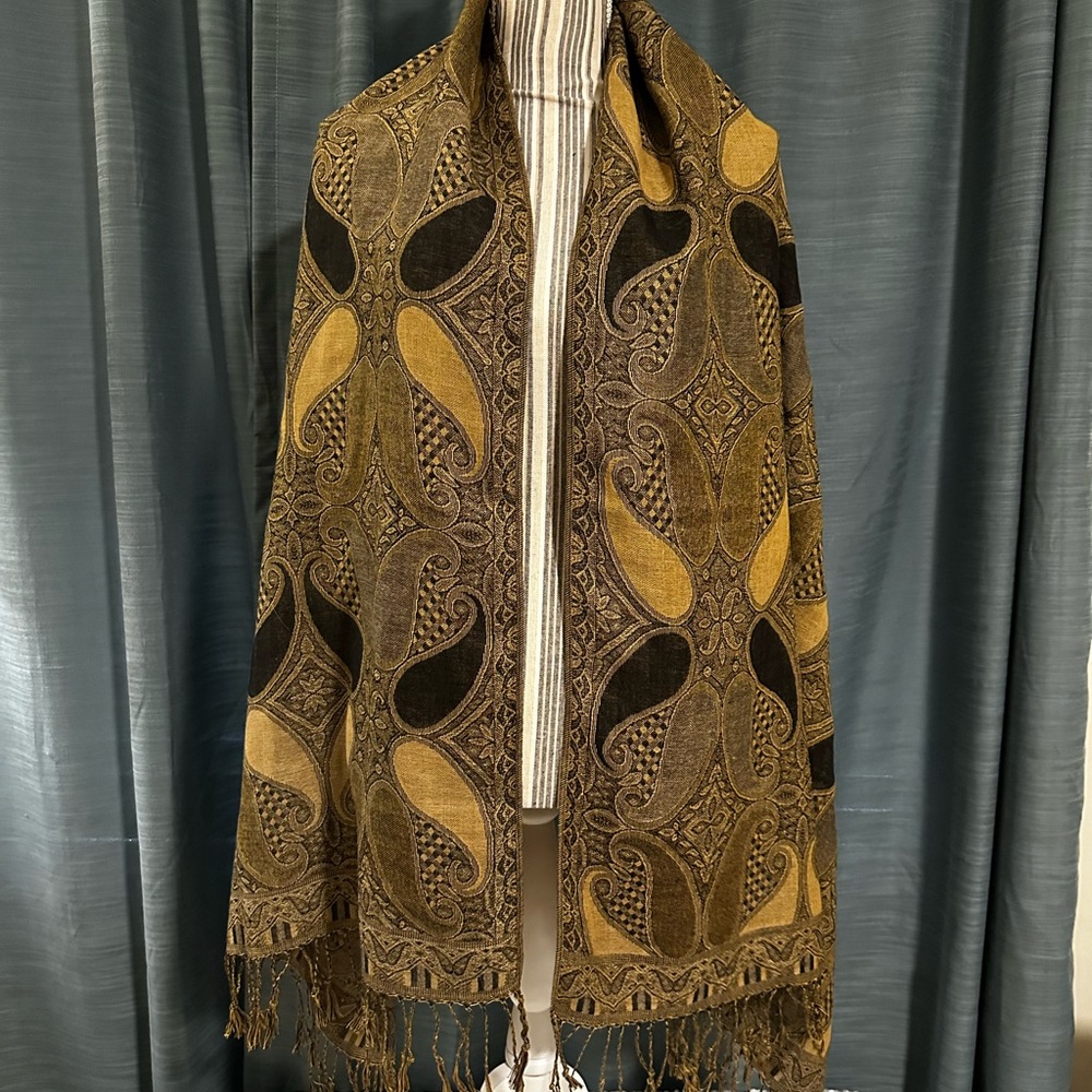 Pashmina Black and Gold Scarf with Intricate Design